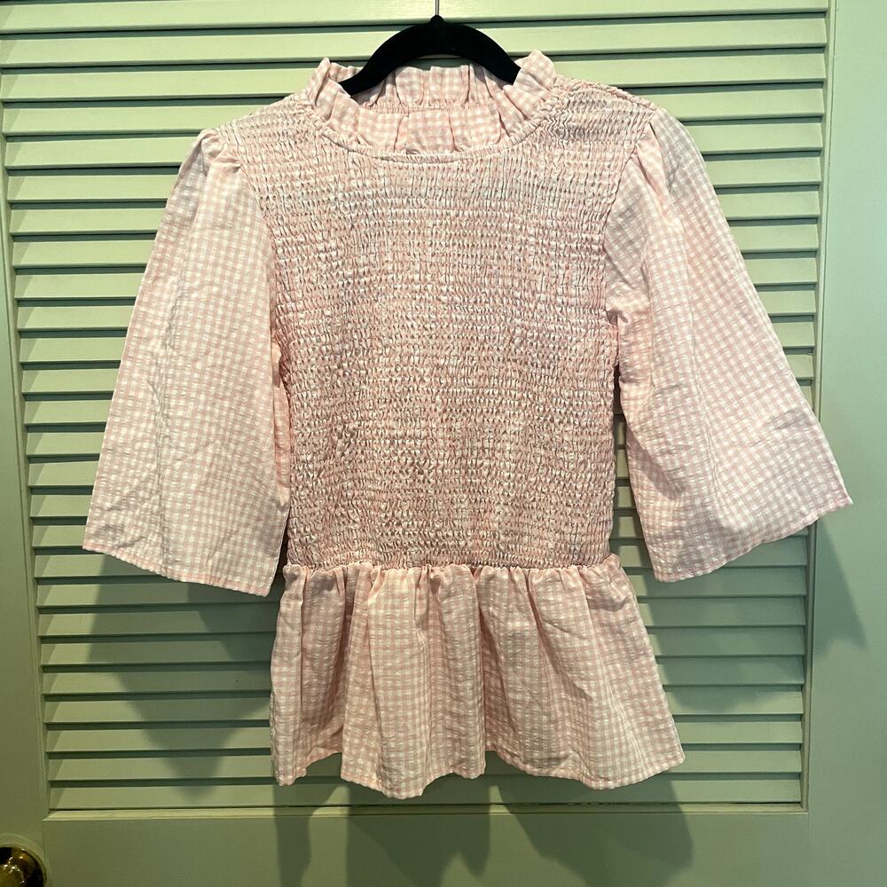 NWOT Amazon Women's Pink and White Gingham Top Size Medium